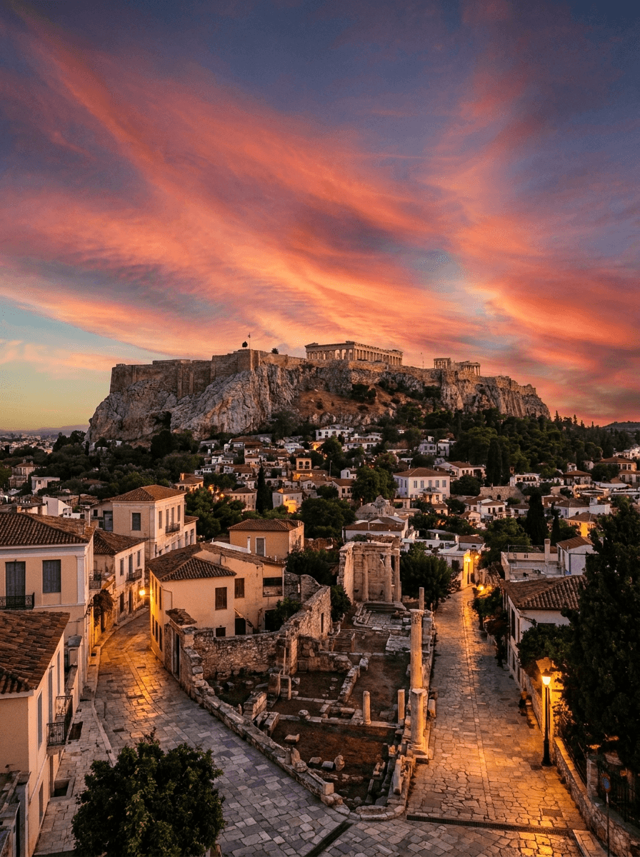 Akropolis ve Atina, gün batımı